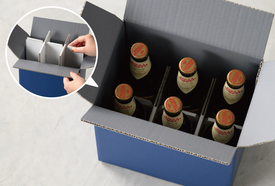 瓶を入れた配送箱の使用例