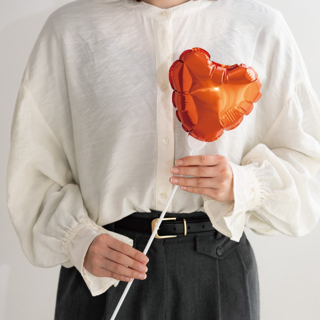 プレーンバルーンフラワーピックハートL-7/オレンジ オレンジ W140×D80×H140(全長660)