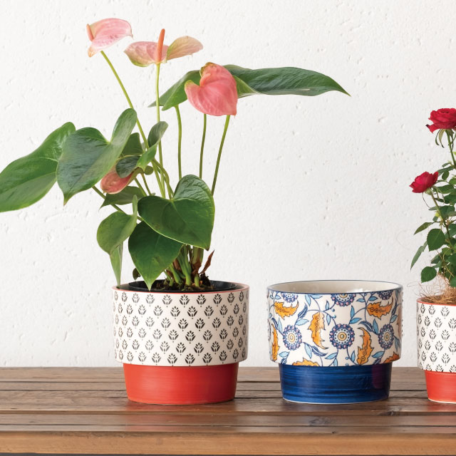 陶器製花瓶 鉢カバー ハンドメイドプリントフラワーポット L ネイビー ギフト ラッピング用品 包装資材通販 Heads ヘッズ