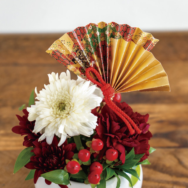 扇フラワーピック-3/組紐 W115×H110(全長500)