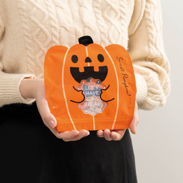 パンプキンハロウィンダイカットジップ付バッグ-S パンプキン W185×H185