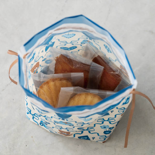 リボンチェックPE巾着バッグ-S/ブルー ブルー W180×D80×H180