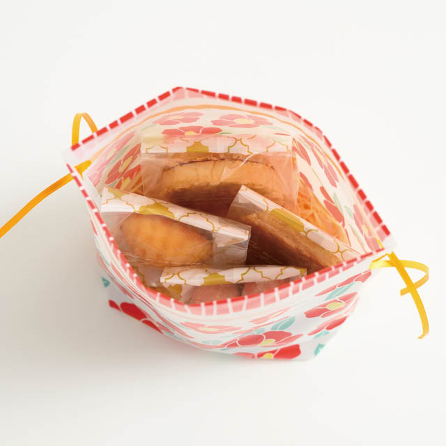 和風PE巾着バッグ-S/つばき つばき W180×D80×H180