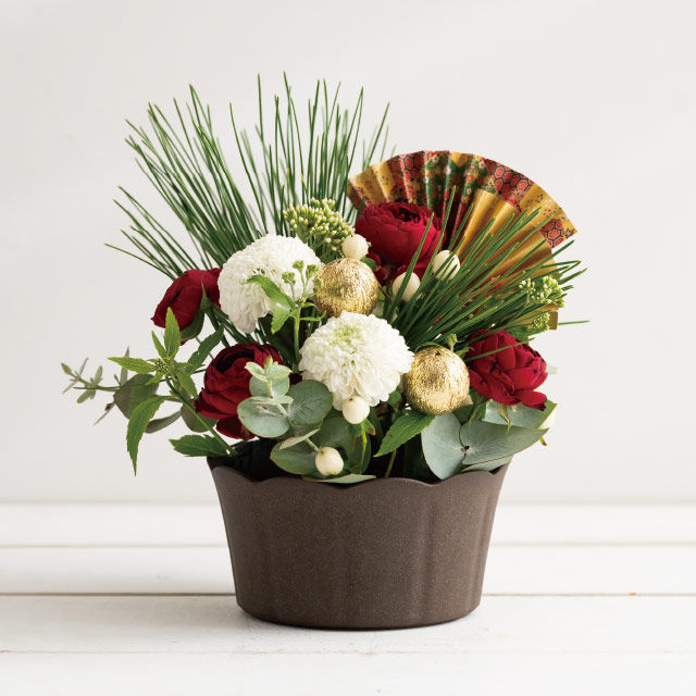 ウッディクラウドフラワーアレンジポット-M/ブラウン ブラウン 直径125(98)×H70