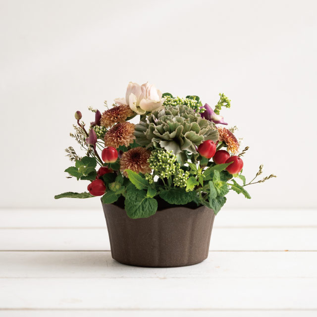 ウッディクラウドフラワーアレンジポット-S/ブラウン ブラウン 直径105(83)×H60