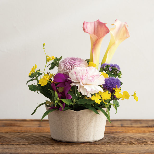 ウッディクラウドフラワーアレンジポット-M/アイボリー アイボリー 直径125(98)×H70