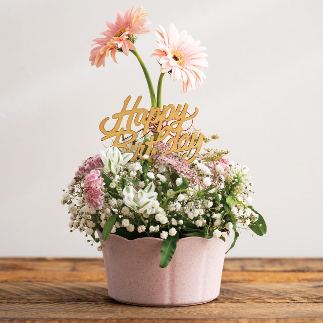 ウッディクラウドフラワーアレンジポット-M/ピンク ピンク 直径125(98)×H70