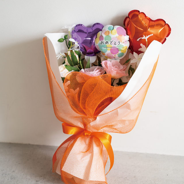 バルーンフラワーピックS-10/おめでとう おめでとう(水玉) W80×D45×H80(全長600)