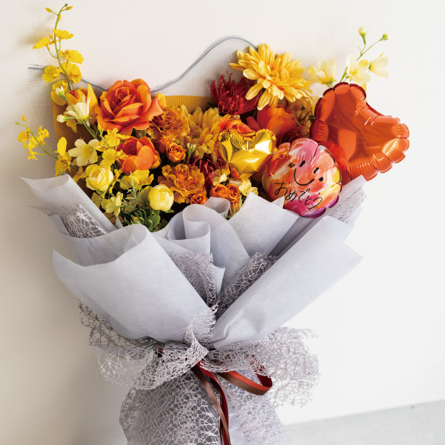 プレーンバルーンフラワーピックハートL-7/オレンジ オレンジ W140×D80×H140(全長660)