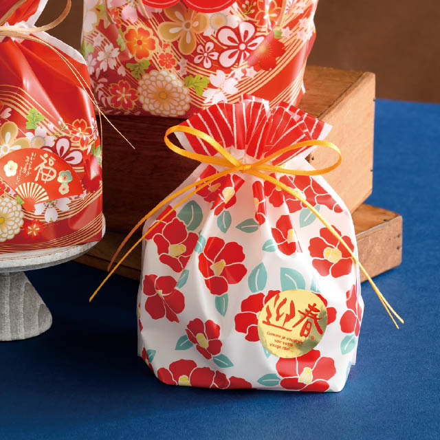 和風PE巾着バッグ-S/つばき つばき W180×D80×H180