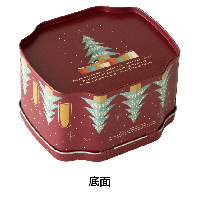 クリスマスオーナメントギフト缶-1(W120×D106×H76 レッド