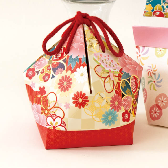 和風ギフトボックス巾着型-M/着物柄 W170(120)×D170(120)×H165