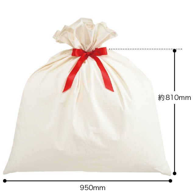 無地レッドリボン付巾着バッグ-LL W950×H1050