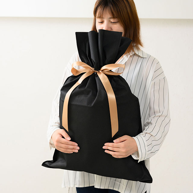 不織布リボン付バッグブラック-L(L ブラック): ラッピング袋・ギフト 