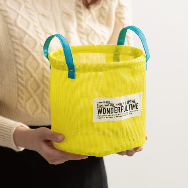 メッシュラウンドバスケットL-7/イエロー イエロー 直径180×H180