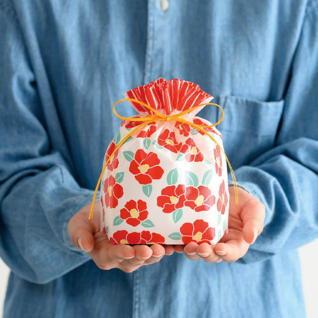 和風PE巾着バッグ-S/つばき つばき W180×D80×H180