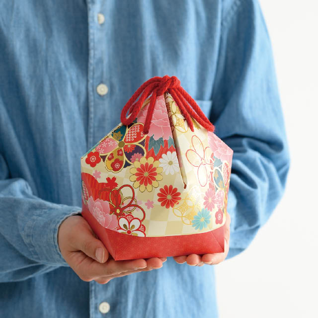 和風ギフトボックス巾着型-M/着物柄 W170(120)×D170(120)×H165
