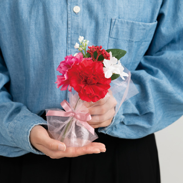 母の日フルリールミニブーケ-3/レッド W150×D65×H200