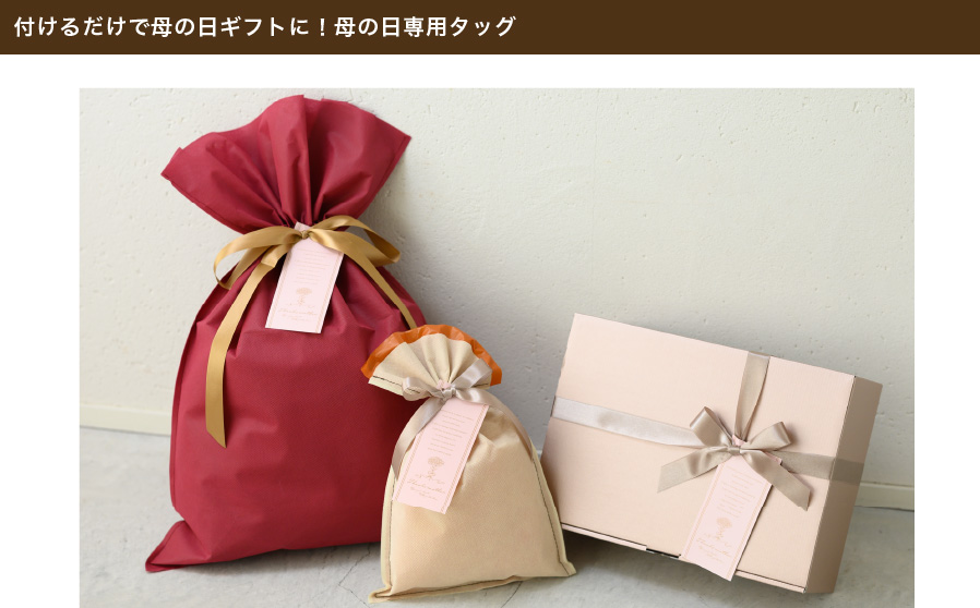 くすみカラーのピンク色がかわいい、母の日専用の紙製タグです。お使いのリボンやワイヤータイに付ければ、あっという間に母の日ギフトに！通常サイズのギフトや大きめなギフトにも映える、存在感のあるサイズのタグです。