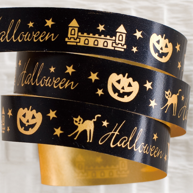 ブラックハロウィンプリントカーリングリボン-1