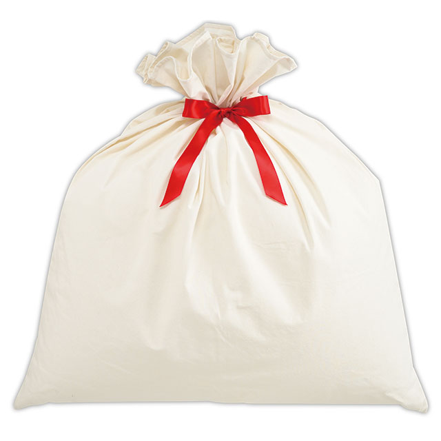 無地レッドリボン付巾着バッグ-LL