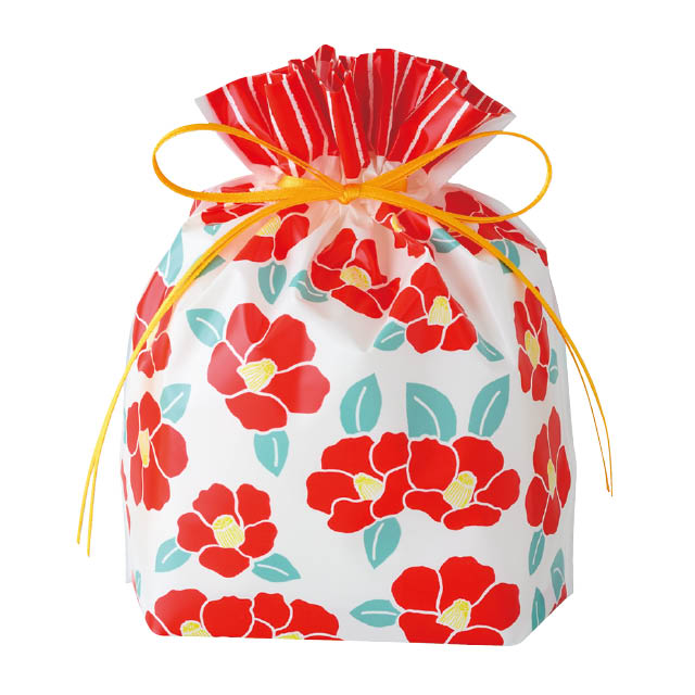 和風PE巾着バッグ-S/つばき