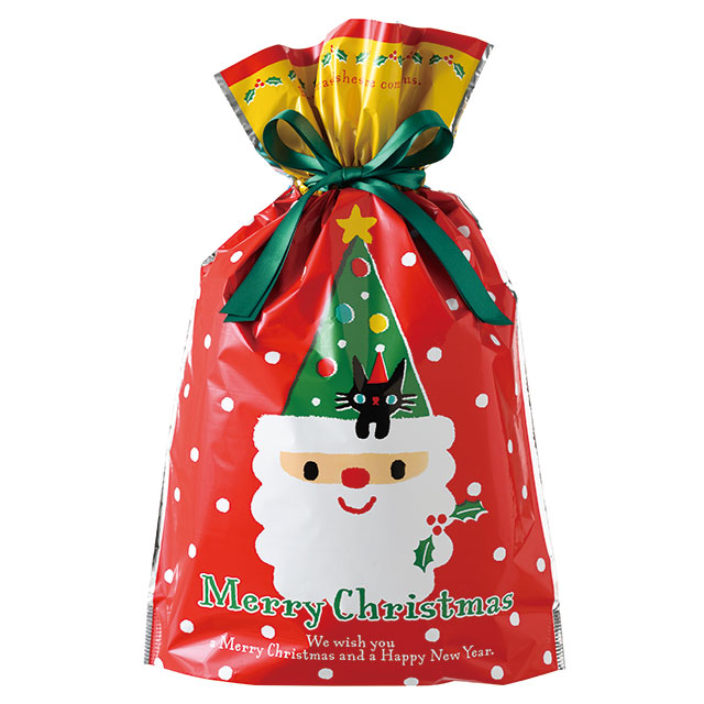 クリスマスツリーサンタリボン付PPギフトバッグ-M