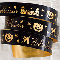 ブラックハロウィンプリントカーリングリボン-1
