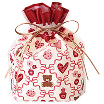 リボンチェックPE巾着バッグ-S／レッド