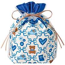 リボンチェックPE巾着バッグ-S／ブルー