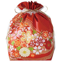 和風PE巾着バッグ-M／着物柄