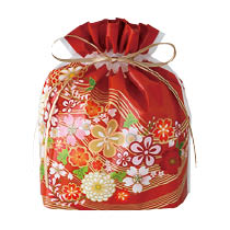 和風PE巾着バッグ-S／着物柄