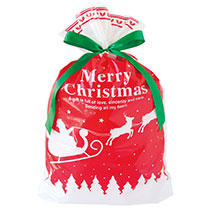 ベーシッククリスマスリボン付PEギフトバッグ-L