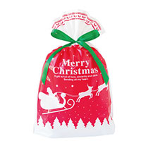 ベーシッククリスマスリボン付PEギフトバッグ-M