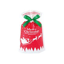 ベーシッククリスマスリボン付PEギフトバッグ-XS