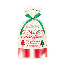 クラシカルクリスマスリボン付PEギフトバッグ-M