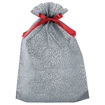 クリスマスエンボス付不織布ギフトバッグ-M／グレー