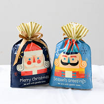 クリスマス北欧リボン付PEギフトバッグ-S