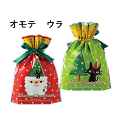 【クリスマス予約】クリスマスツリーサンタリボン付PPギフトバッグ-S