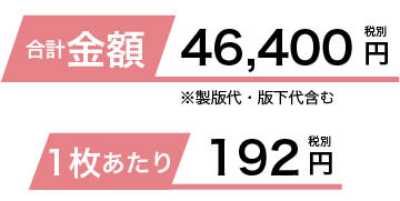 合計金額46,400円（※製版代・版下代含む）　1枚あたり192円（税別）