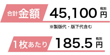 合計金額45,100円（※製版代・版下代含む）　1枚あたり185.5円（税別）