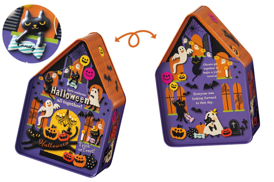 ゴーストハウス風のギフト缶のオモテとウラ