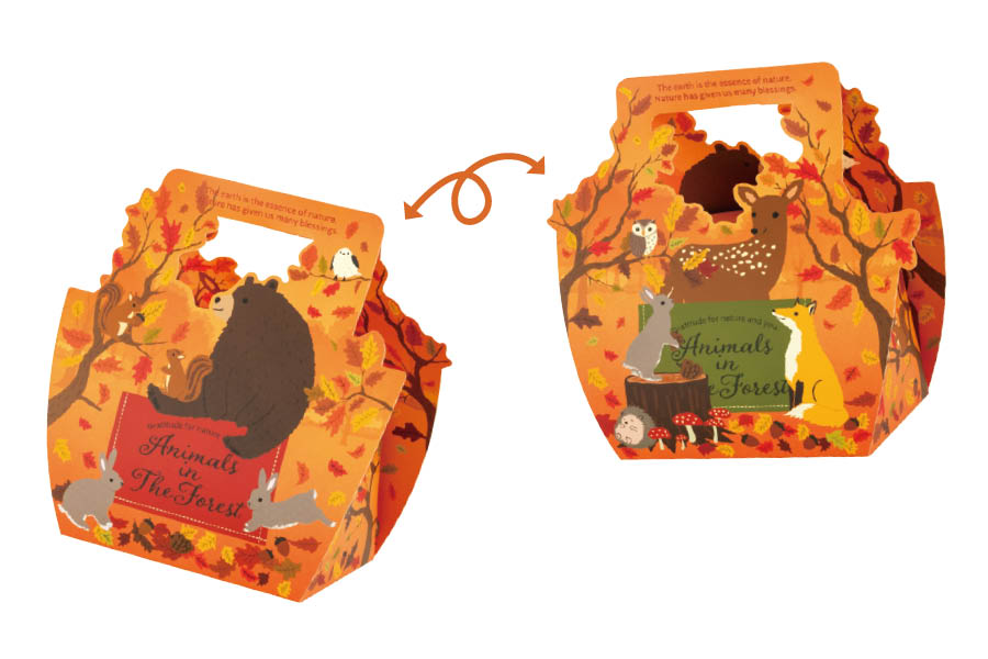 森の動物を描いたペーパーバッグのウラオモテ