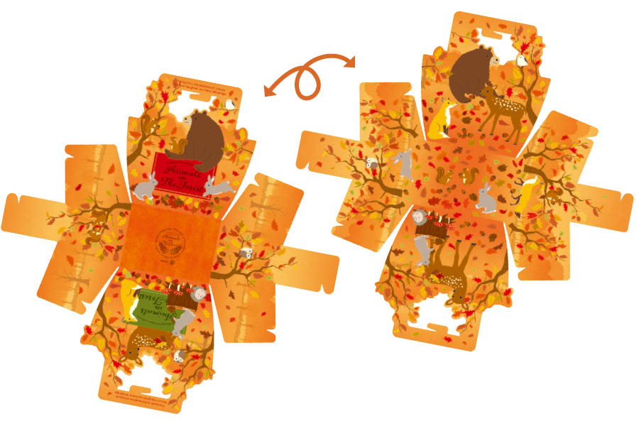 森の動物を描いたペーパーバッグ展開のウラオモテ