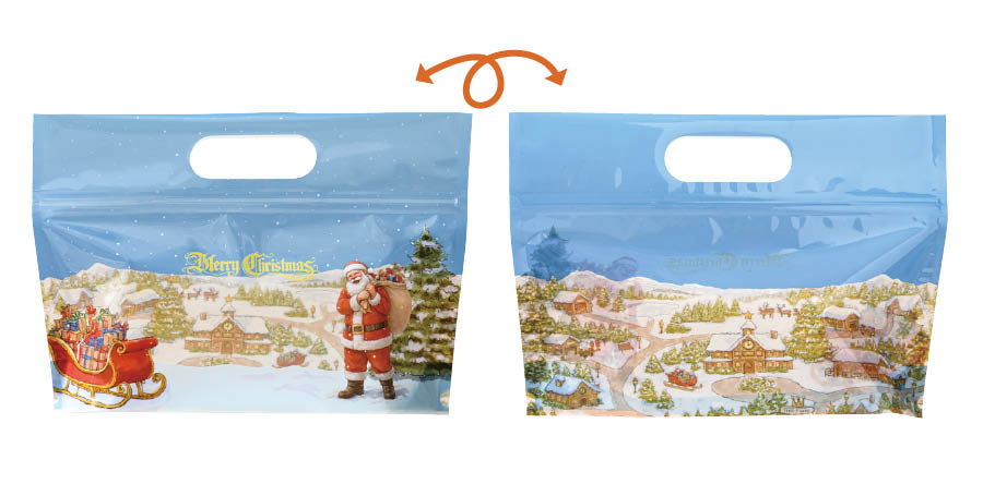 サンタデザインのジップ付きバッグウラオモテ