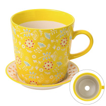 ハンドメイドプリントフラワーポット-11/カップ＆ソーサー（イエロー）