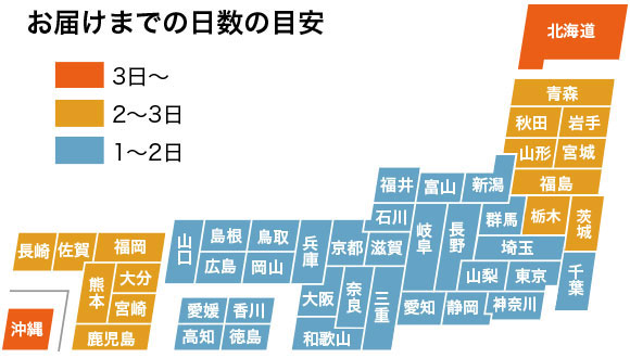 お届けまでの日数の目安(日本国内)